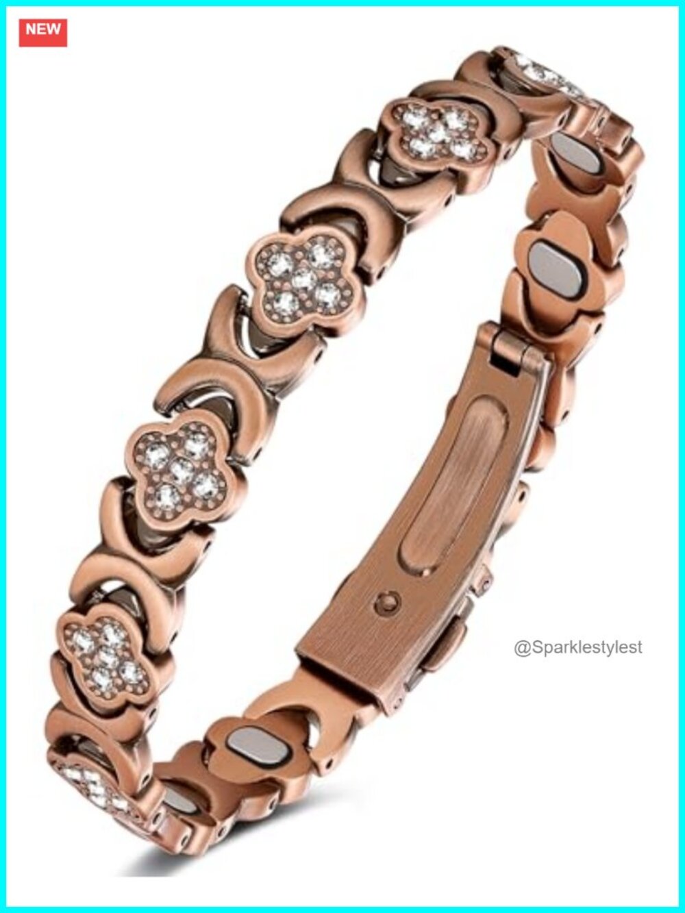 Pure Copper Magnetic Bracelet Women 5000 Gauss CZ Infinity Clover Adjustable